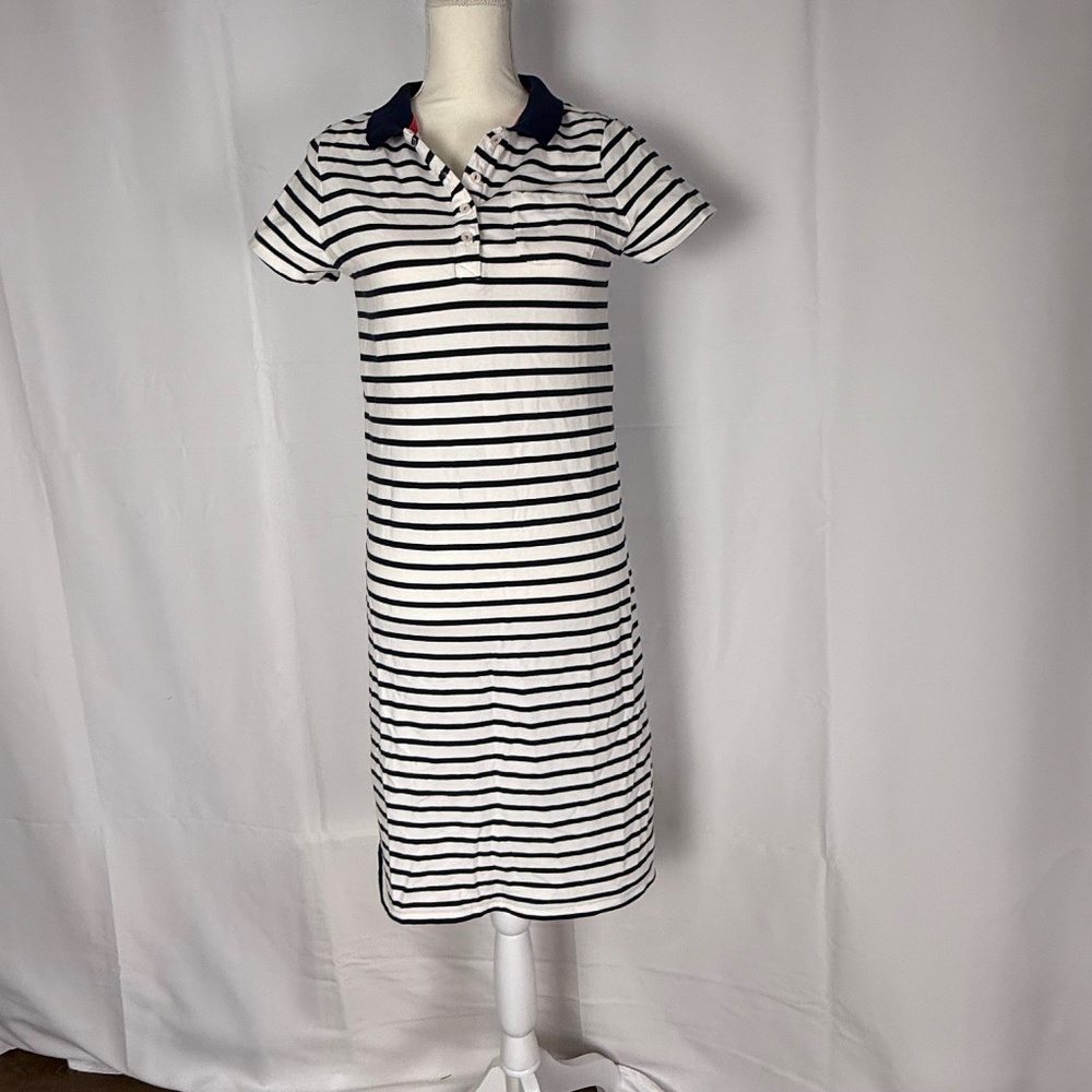 Boden Women's Navy Striped Polo Shirt Dress, Short Sleeve, Collared, 8 LONG